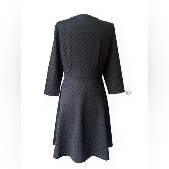 SOLD Talbots Dress Sz 8P Black Texture Dot Fit Flare 3/4 Sleeves Preppy Career - Picture 5 of 13